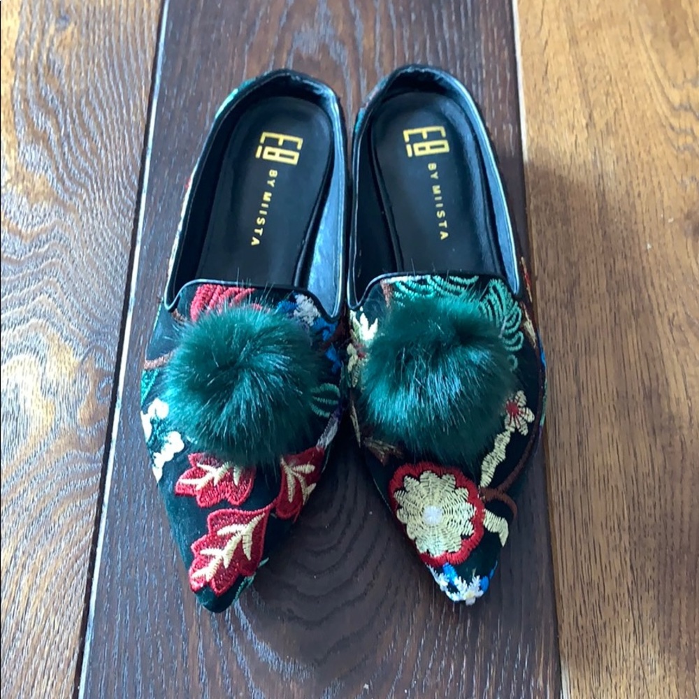 E8 by MIISTA Embroidered Pom Mules